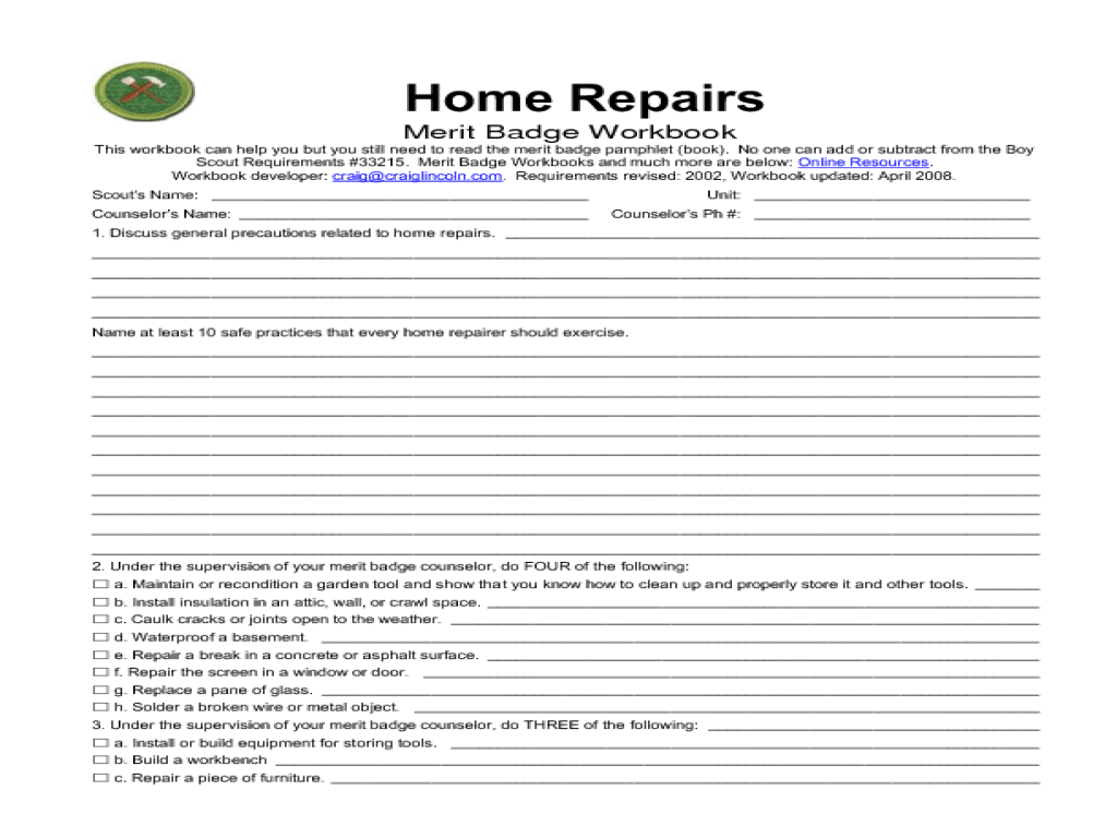 Home repairs merit badge tasks